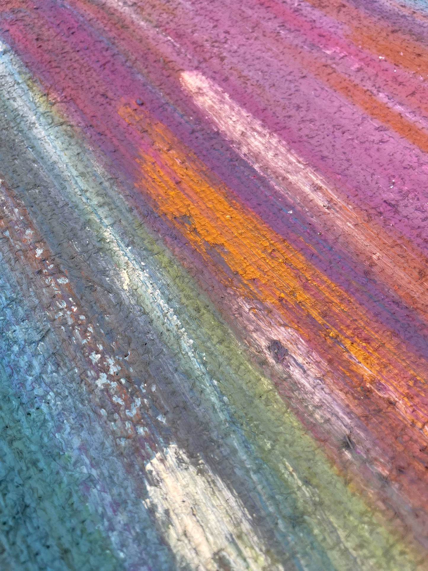 Dettaglio ravvicinato del dipinto "Tramonto di Agosto I" di Mattia Paoli, texture materica