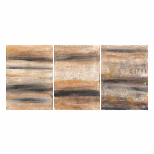Dipinto "Turner Desert" di Mattia Paoli, tela grezza, strisce orizzontali beige sabbia nero e bianco, mixed media, 150x70 cm